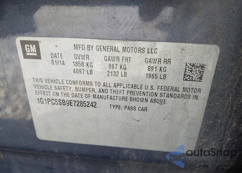 2014 Chevrolet Cruze 1Lt Auto из США, поврежденный, VIN 1G1PC5SB9E7285242